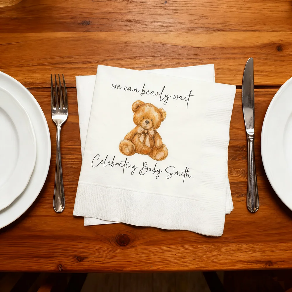 مخصص 20 ورقة تيدي بير استحمام الطفل الحلوى المناديل يمكننا الانتظار البني القوس الجنس تكشف الجدول اكسسوارات كوكتيل #1