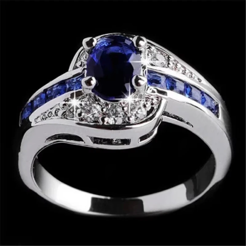 

Blue Crystal Zircon Ring for Women Elegant Rhinestone Band Adjustable Statement Jewelry Gift Fashion Jewelry Anniversary