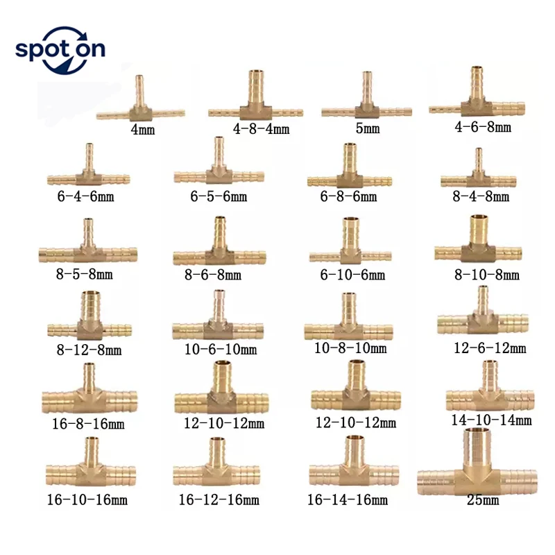 

4mm 5mm 6mm 8mm 10mm 12mm 14mm 16mm Tee Type Reducing Hose Barb Brass Barbed Tube Pipe Fitting Reducer Coupler Connector Adapter