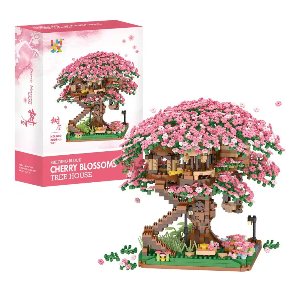 Classic Block City Street View Idea Sakura Inari Shrine Bricks Friends Cherry Blossom House Tree Building Blocks Toys Kids Gift