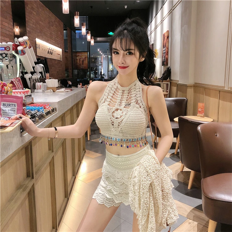 

Корейский Sle Long Sve кружевной солнцезащитный жилет с высокой талией, широкие брюки, комплект футболок, женский жилет с небольшим ремешком