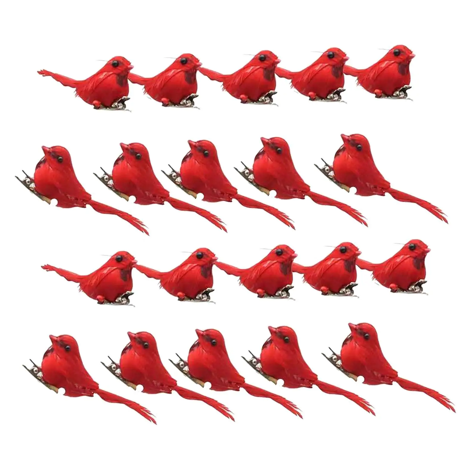 Artificial Christmas Red Bird Ornaments Christmas Tree Decors with Clip Art Lifelike Decorative for Garden Holidays Wedding