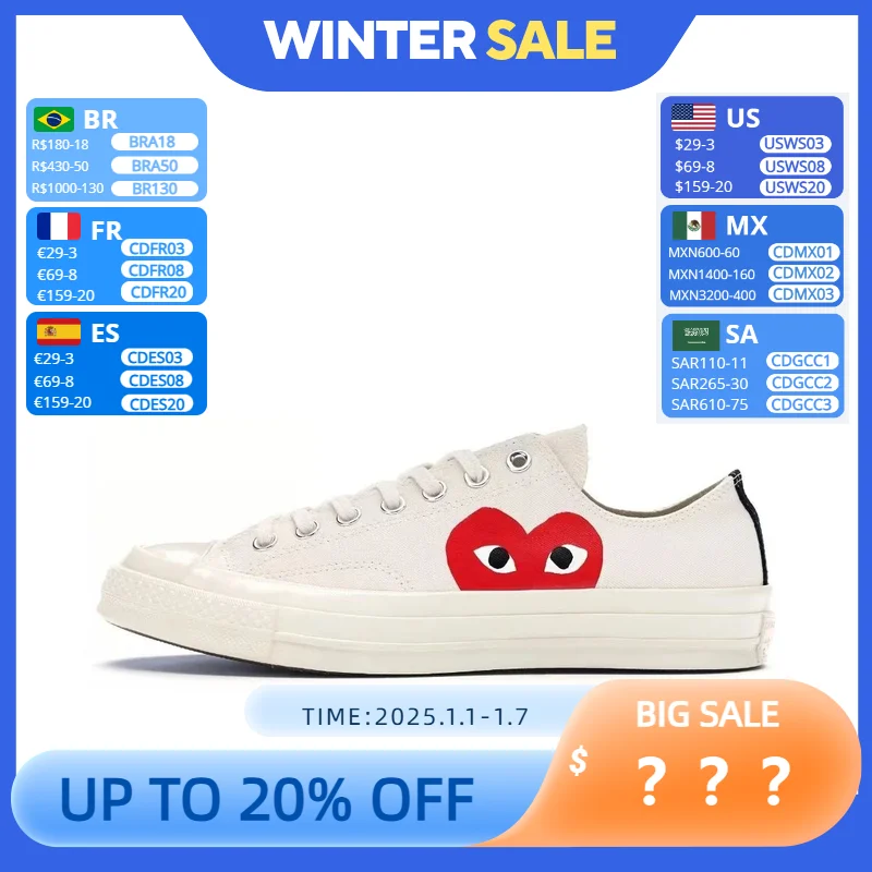 Converse 1970s Chuck Taylor All Star X CDG Men and Women Skateboarding Shoes Low-top Sneaker White