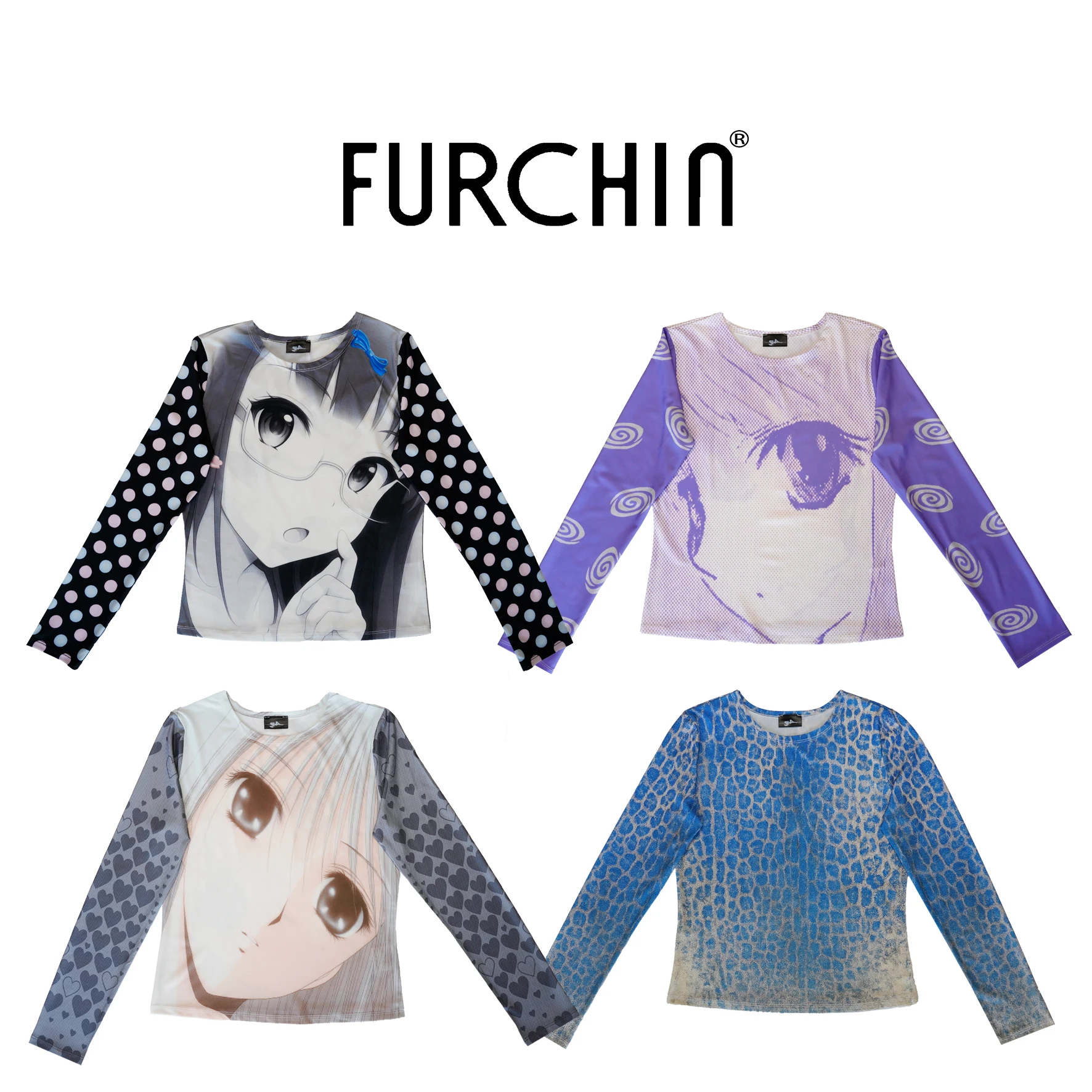 

Loose Long Sve T-irt Furchin SS25 Printed Casual Women's Summer Faion Creative Design Polyester Fiber Ladies Top