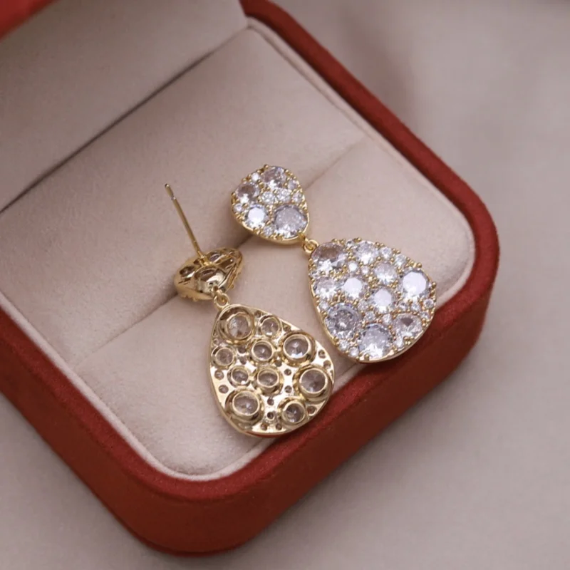Korean new design fashion jewelry 14K gold plated water drop irregular zircon earrings elegant women's daily work accessories
