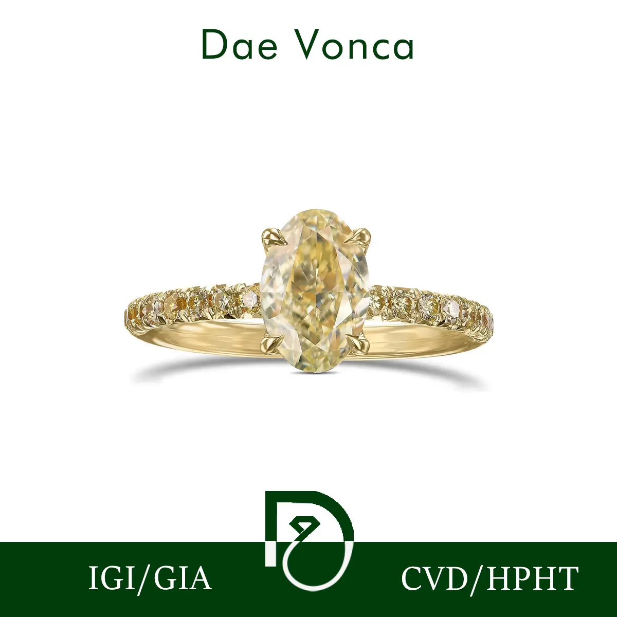 9K/14K/18K Yellow Gold Diamond Ring 1.0-2.0ct Fancy Yellow Oval Center Round Accent Lab Grown Diamonds Ring For Engagement