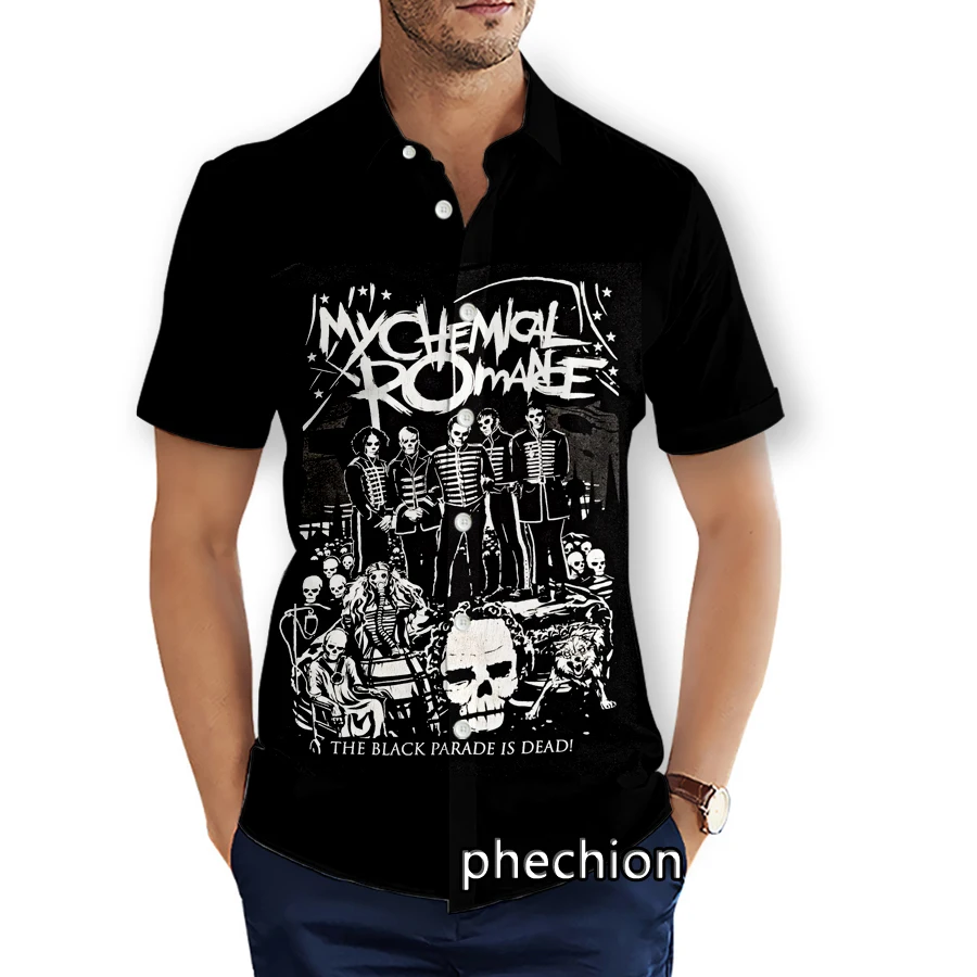 phechion Mens Short Sleeve Beach Shirts My Chemical Romance Band 3D Print Casual Shirts Fashion Streetwear Men Tops X279