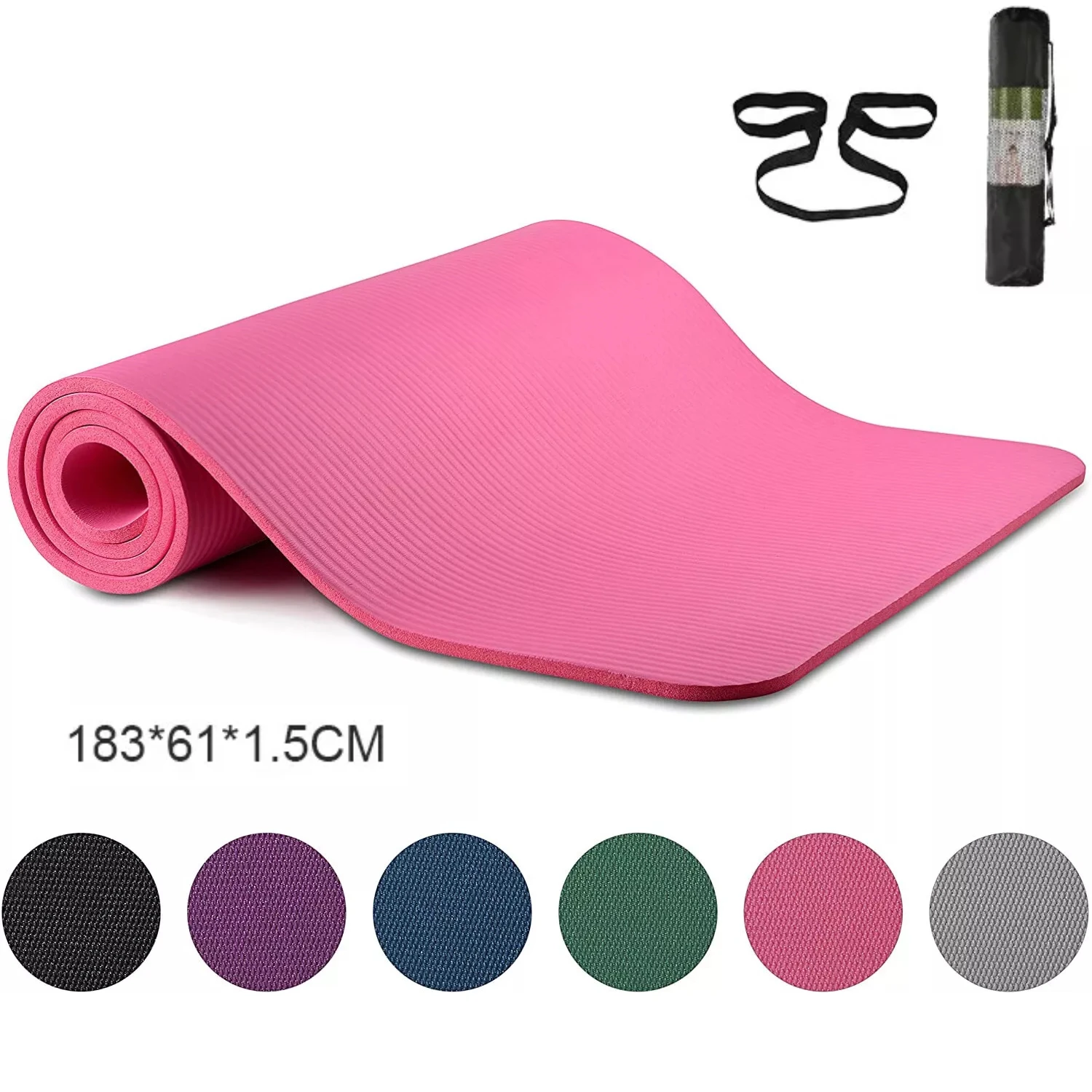 [EU STOCK]183*61*1cm Yoga Mat, Exercise Mat, NBR Sport Fitness Pilates Home Gym Fitness Cushion,Strap and Transport Bag Included