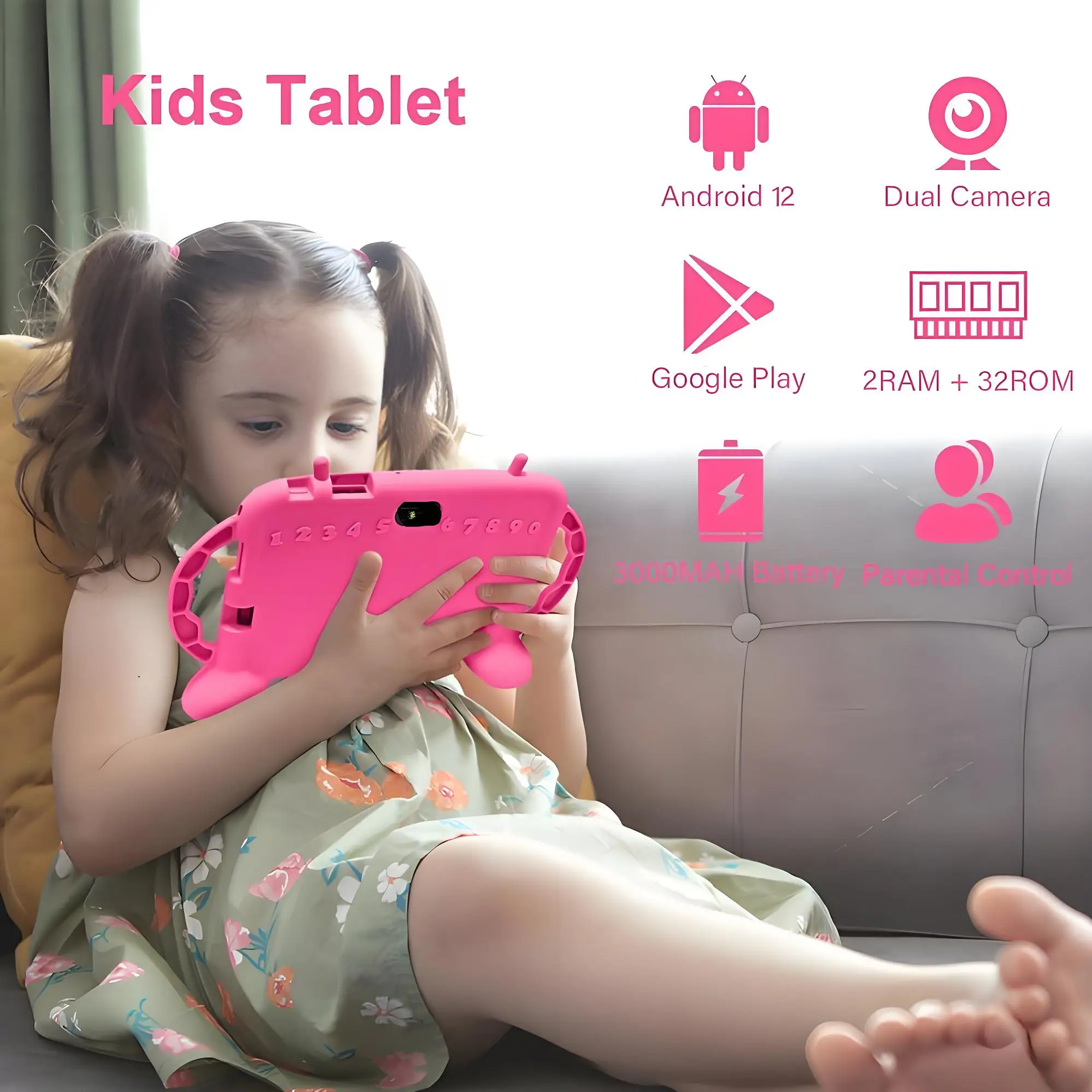 Kids Tablet 7.0'' 32GB Android 12 Proof Case 5G WiFi Google Dual Camera Learning Education Toy Tablet Children Boys Girls Gifts