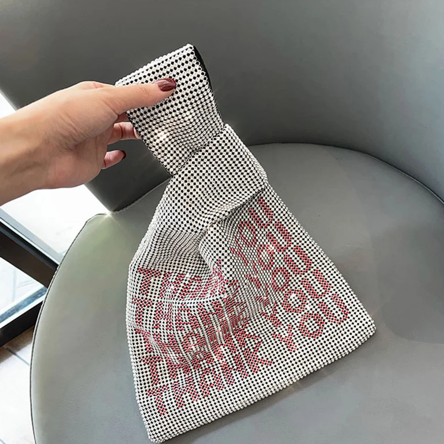 

Thank You Sequins Bags Women Luxury Rhinestone Small Tote Bag Crystal Bling Lady Bucket Handbags Vest Girls Glitter Clutch Purse