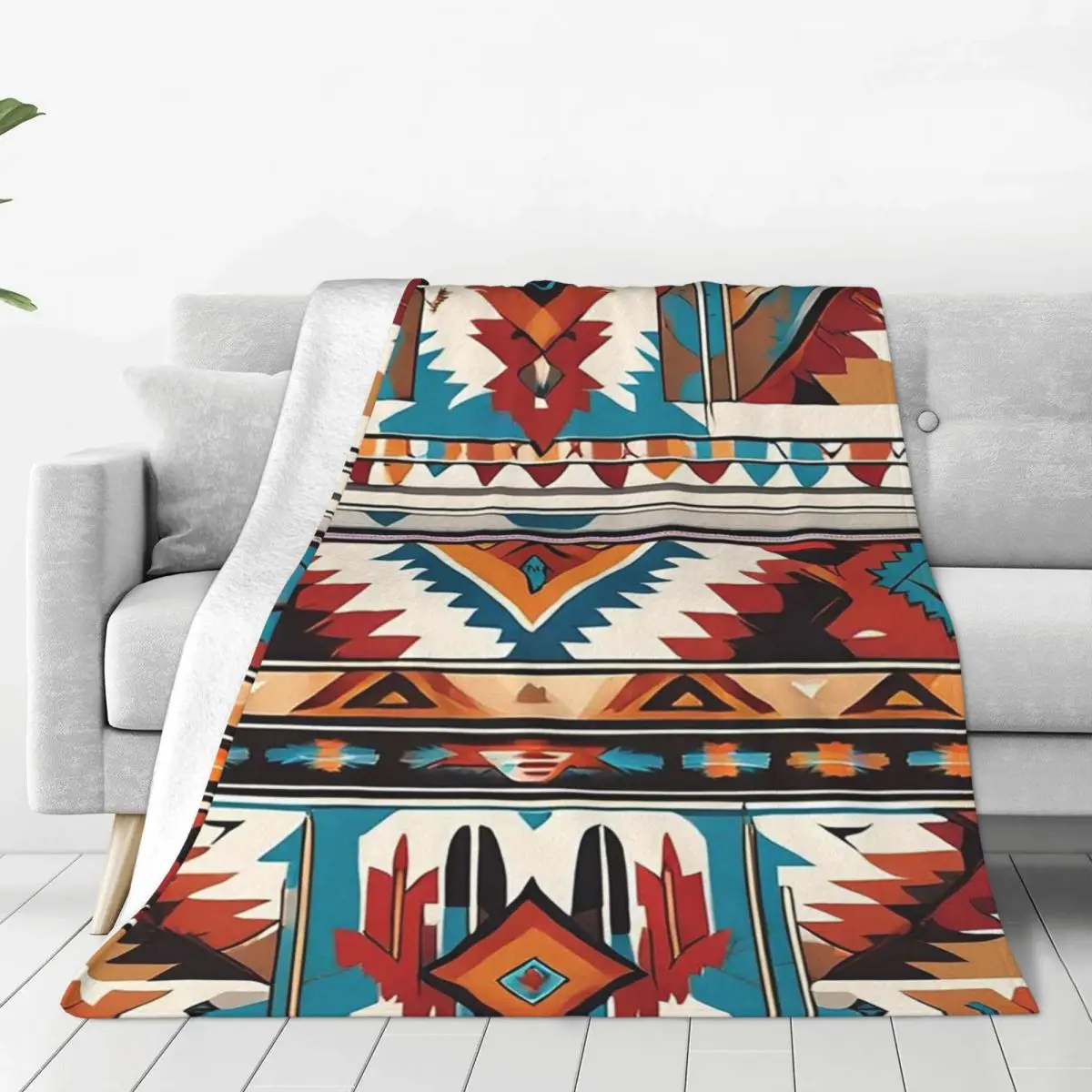 Navajo Watercolor Pattern Blankets Soft Warm Flannel Throw Blanket Bedding for Bed Living room Picnic Travel Home Couch
