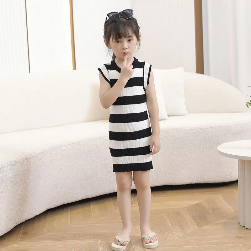 Children's clothing Girls' baby tight breathable dress women's fashionable slim-fitting striped sleeveless skirt