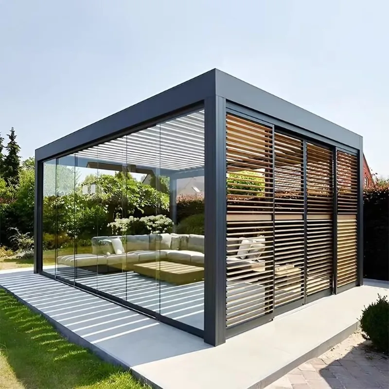 Insulated Windproof Aluminum Alloy Sunroom Glass House Retractable Movable Conservatory with Flat Roof for Outdoor Use