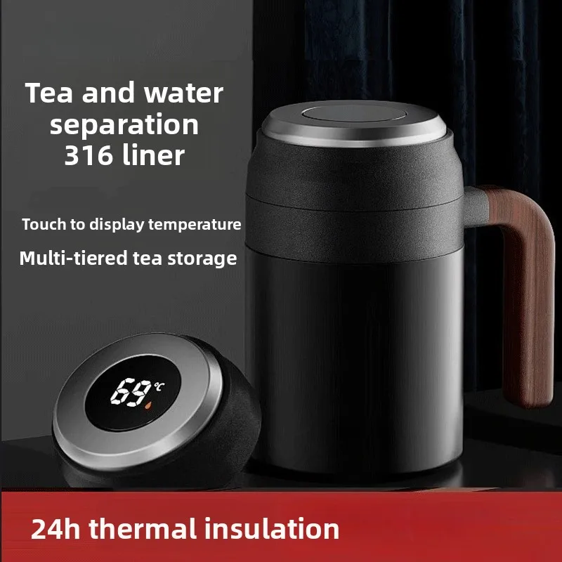 316 stainless steel intelligent insulated cup - Large capacity portable insulated water bottle - Office handle coffee cup