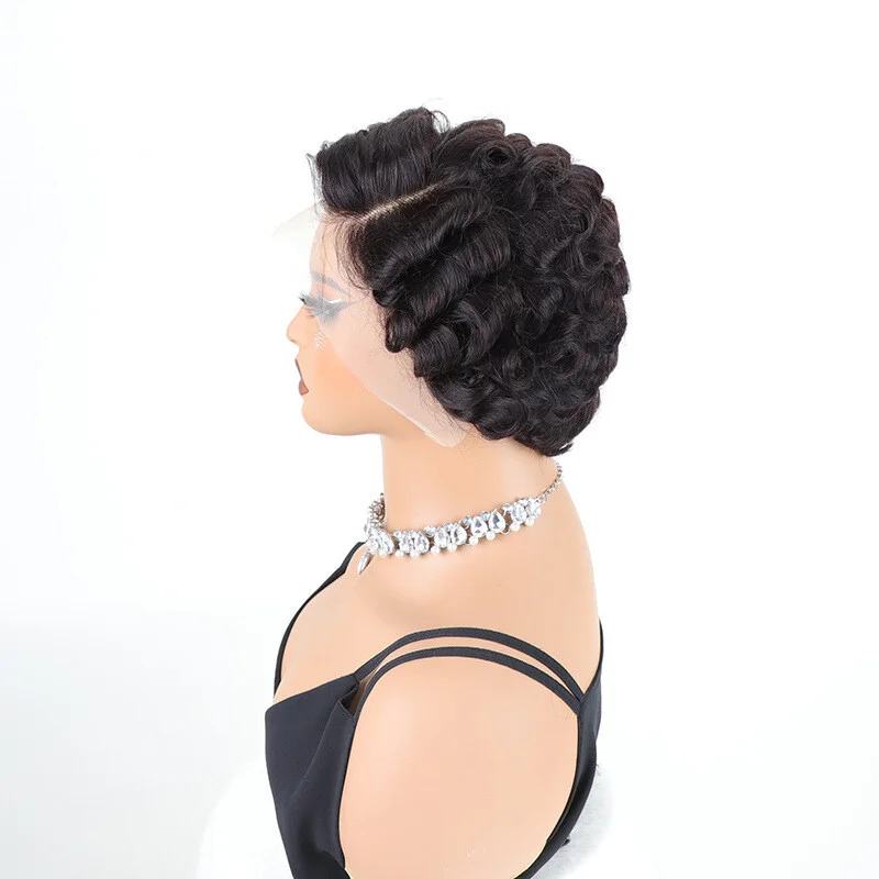 Dames kant kort krullend zwart dames synthetische pruik