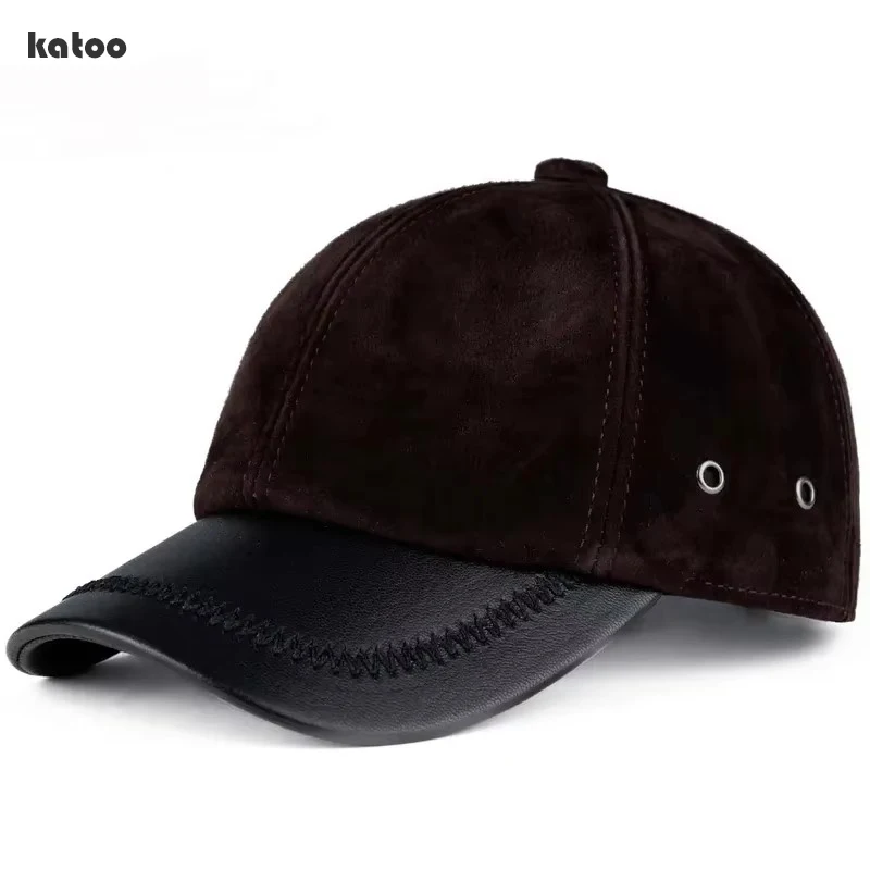

Retro Brown Male Suede Genuine Leather Sheepskin 56-60CM Baseball Caps For Women/Man Casual Street Gf Gorras Adjustable