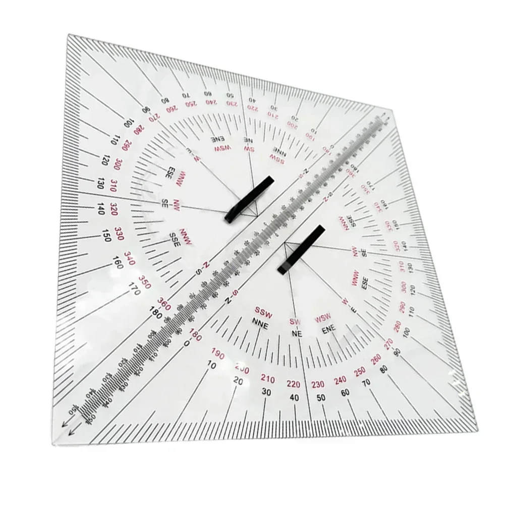 2 Pieces Marine Chart Plotting Triangle Ruler Protractor 300 Mm For Navigation  For Test Measurement Tool Accessory