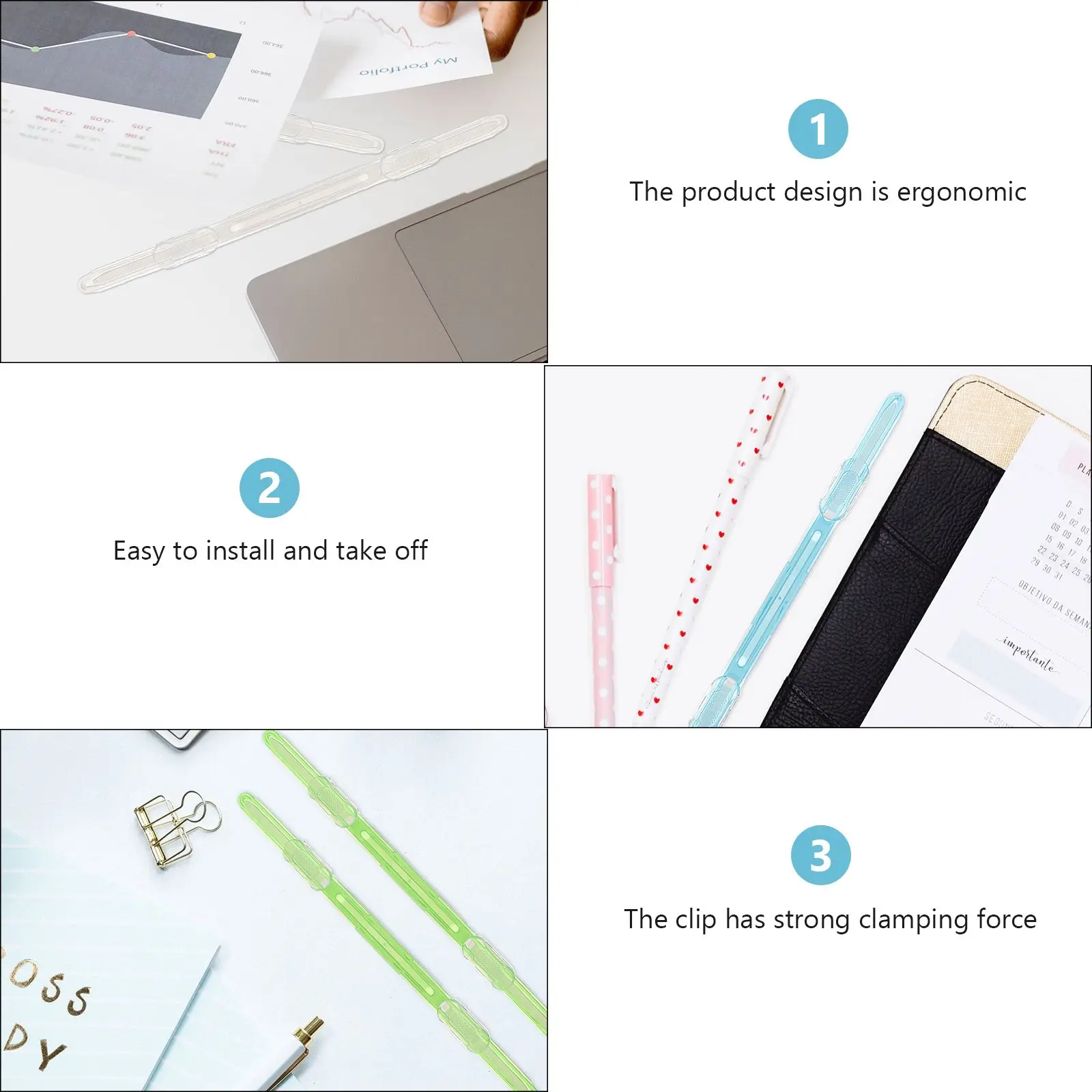 20PCS Binder Colored Paper Fastener Loose-Leaf Clips Lightweight Office Supplies Plastic Bookbinding Stationery