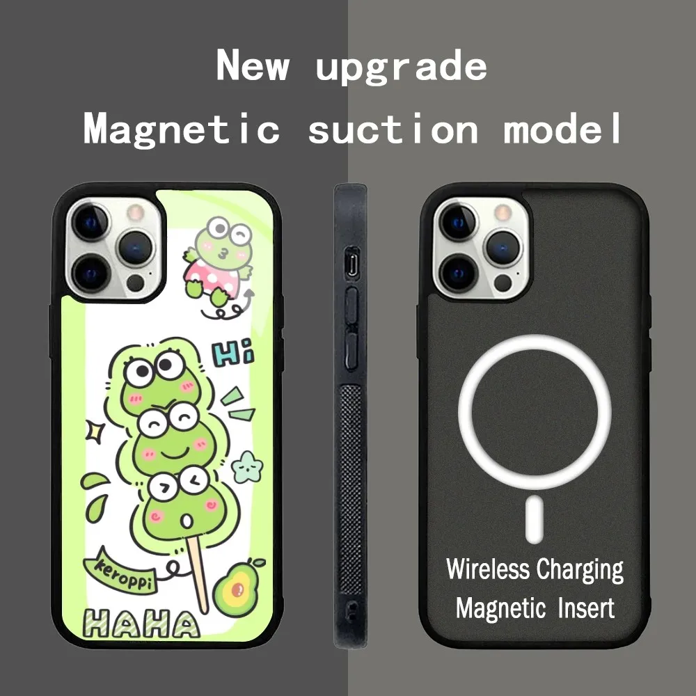 K-Keroppi Green Frog Big Eye Phone Case For IPhone 15 14 13 Pro Max 11 12 Mini Alex Mirror For Magsafe Wireless Charging Cover