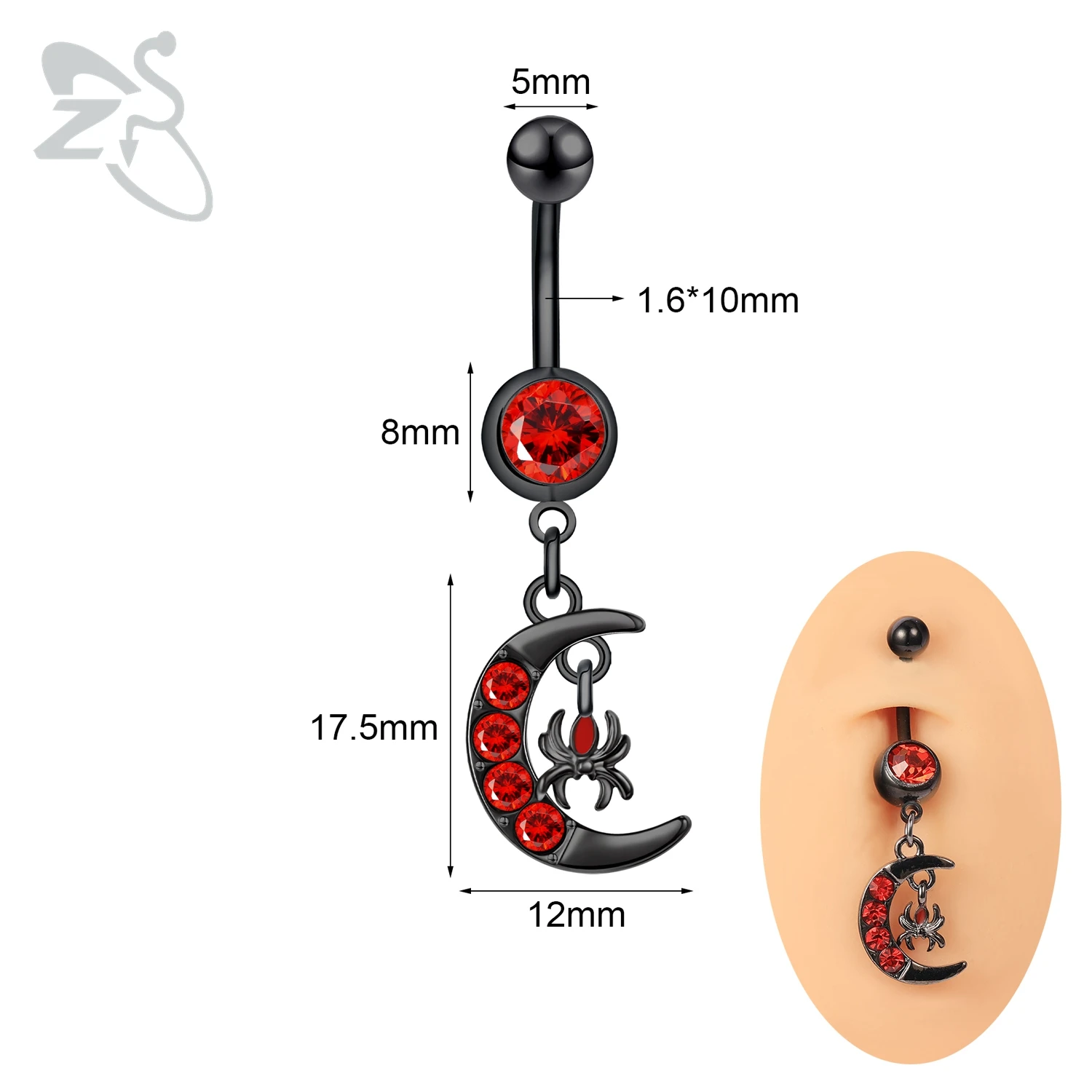 Black Stainless Steel Belly Button Ring, Gothic Skull