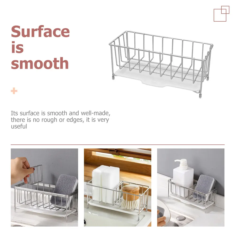 

Stainless Steel Drain Basket Sink Sponge Holder 304 Kitchen Bathroom Countertop Storage Organizer Detachable Drip Tray
