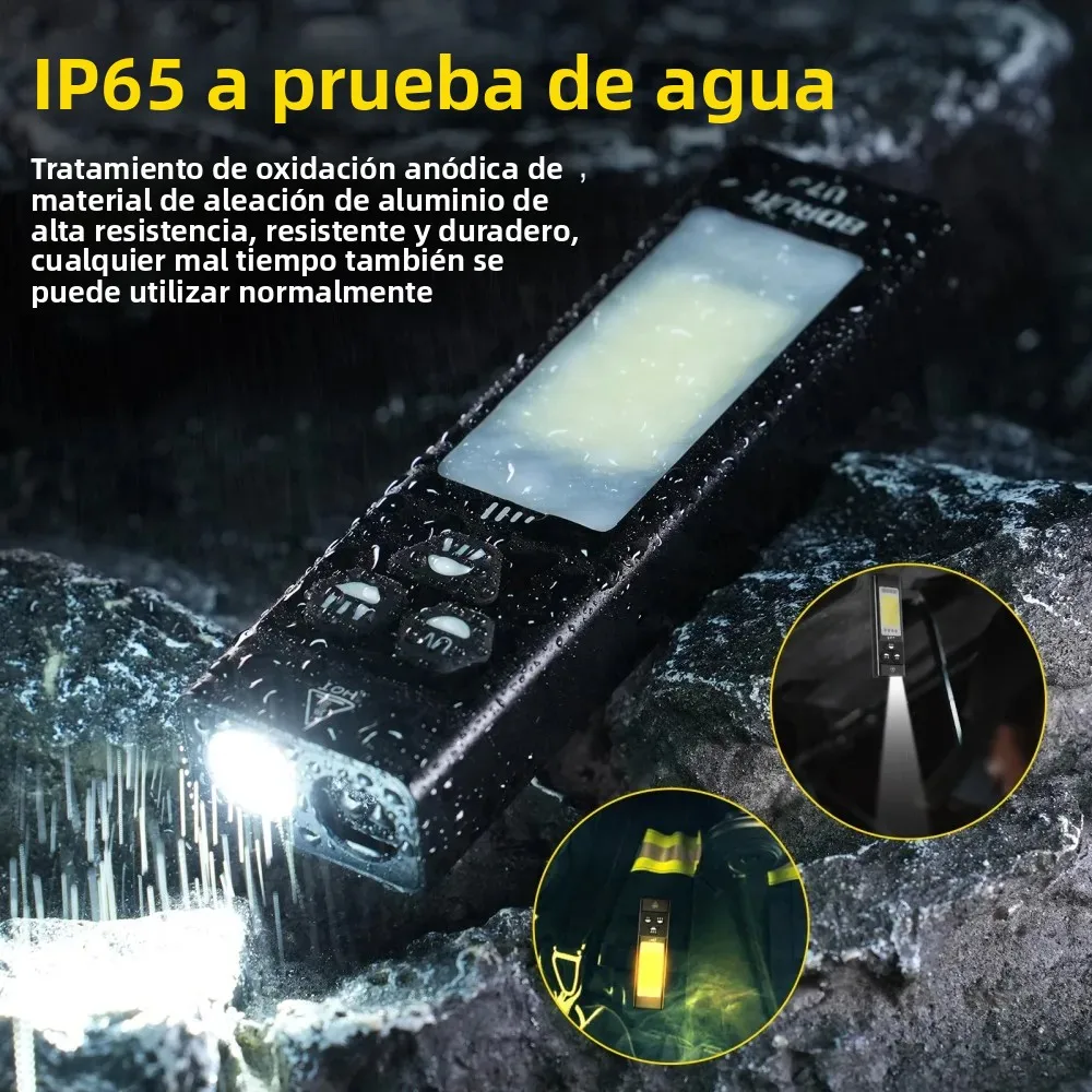 BORUiT U7 UV LED EDC linterna 1100LM tipo C recargable banco de energía luz de trabajo antorcha con imán Camping linterna de bolsillo