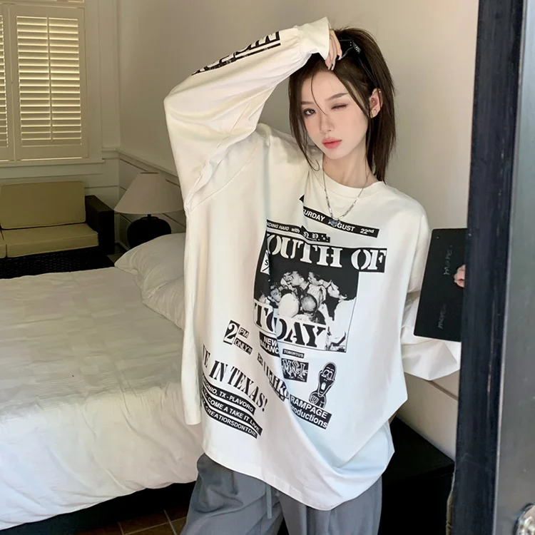 

pullover Casual Women t-shirt Graphic Sweatshirts Fall Fashion O Neck Long Sleeves Band Printed Sweatshirts Female Chic