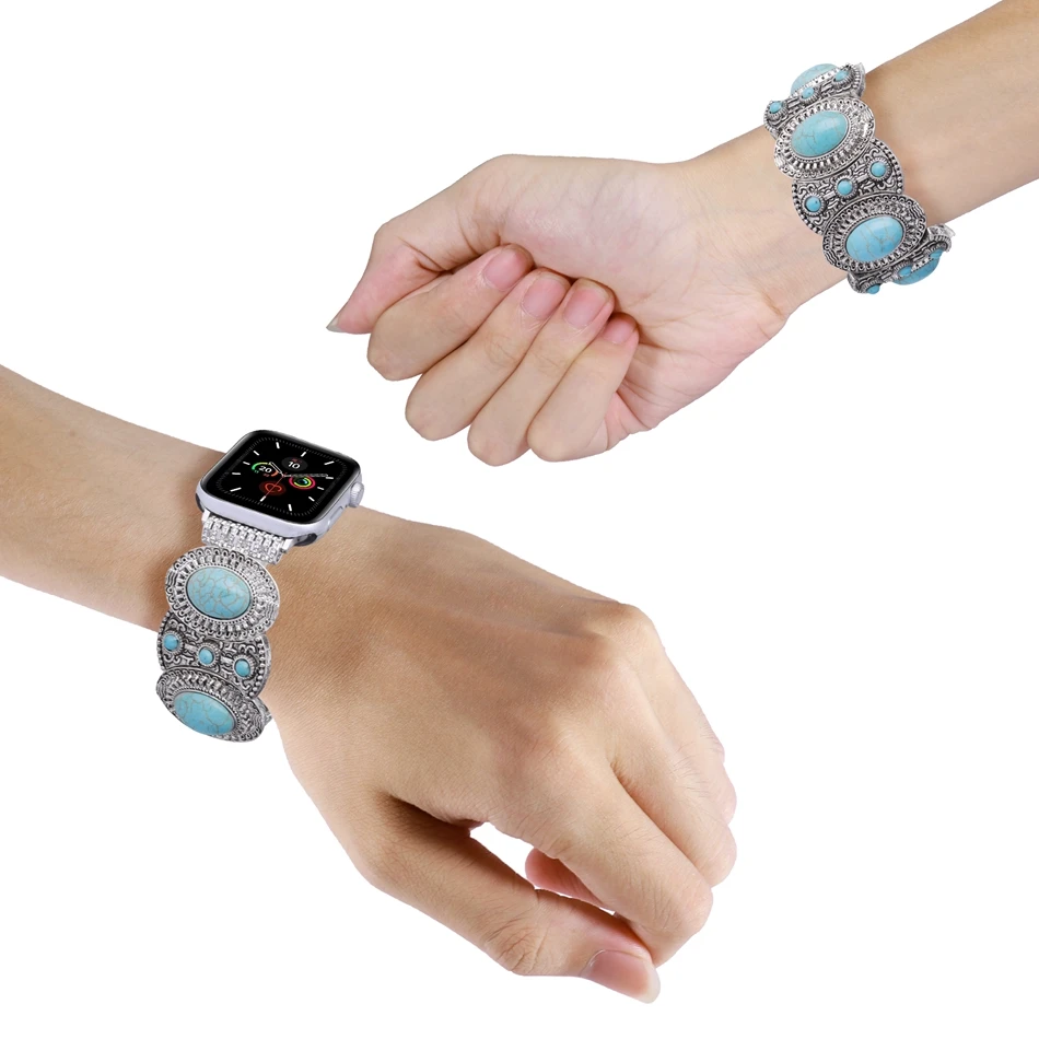 Pulseira de pedras preciosas vintage para Apple Watch Band 49mm 38/40/41mm 44/45mm 42mm Luxo IWatch Series 8 7 6 SE 5 4 3 Ultra Gift