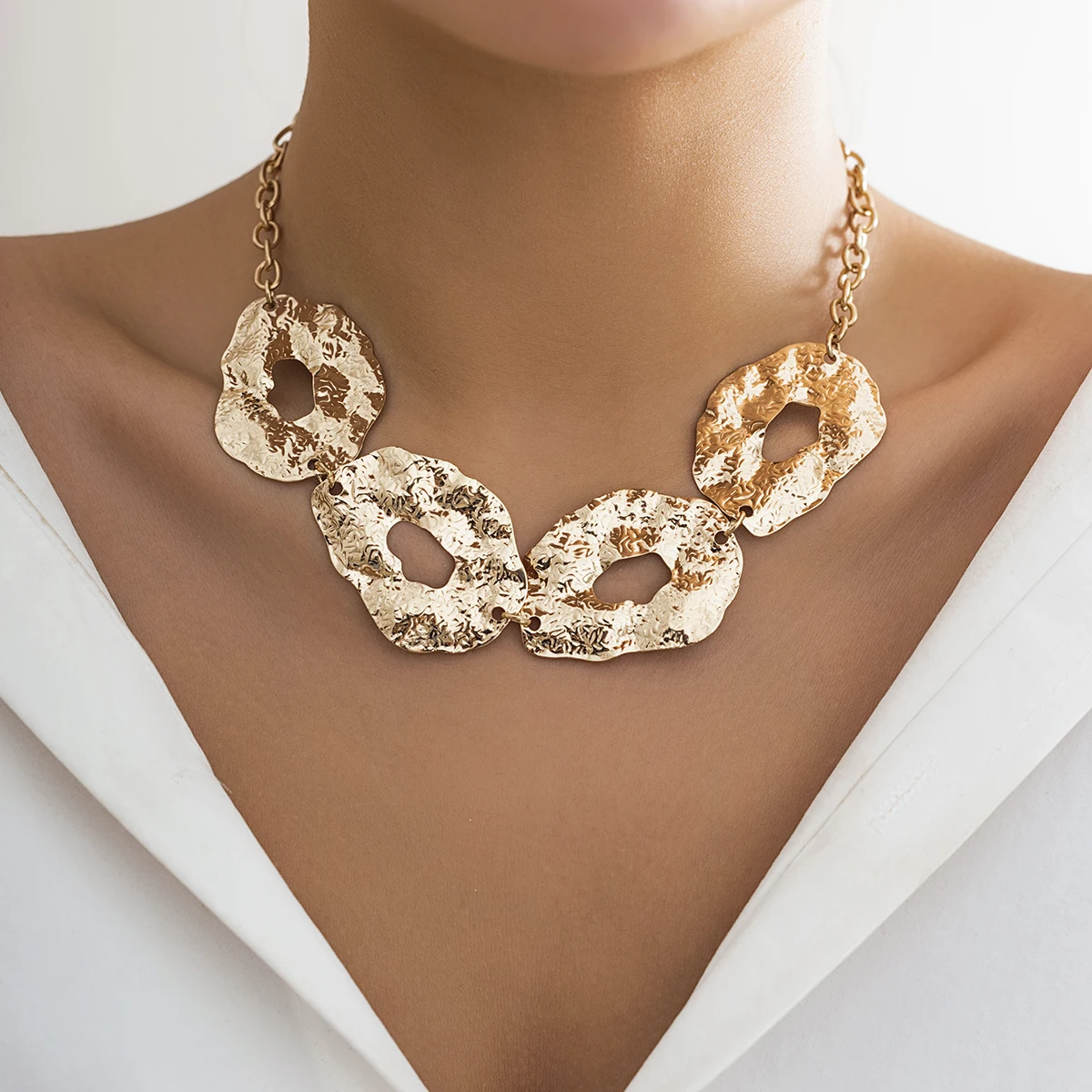 Ingemark przesadzone nieregularne koło Choker naszyjnik kobiety Goth metalowy regulowany łańcuszek do obojczyka biżuteria Grunge Steampunk mężczyźni