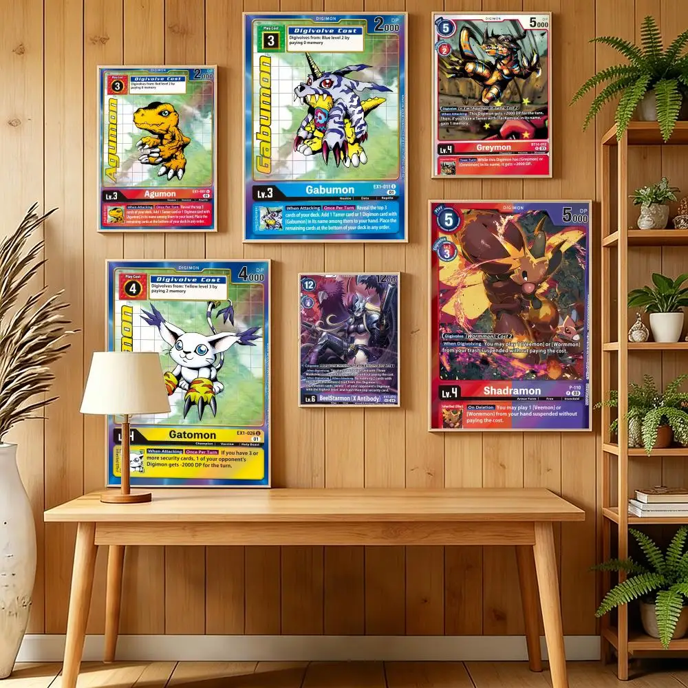 Funny Anime D-DigimonS Poster HD Self Adhesive Wall Mural Stickers Decals for Bedroom Living Room Home Decor Gift