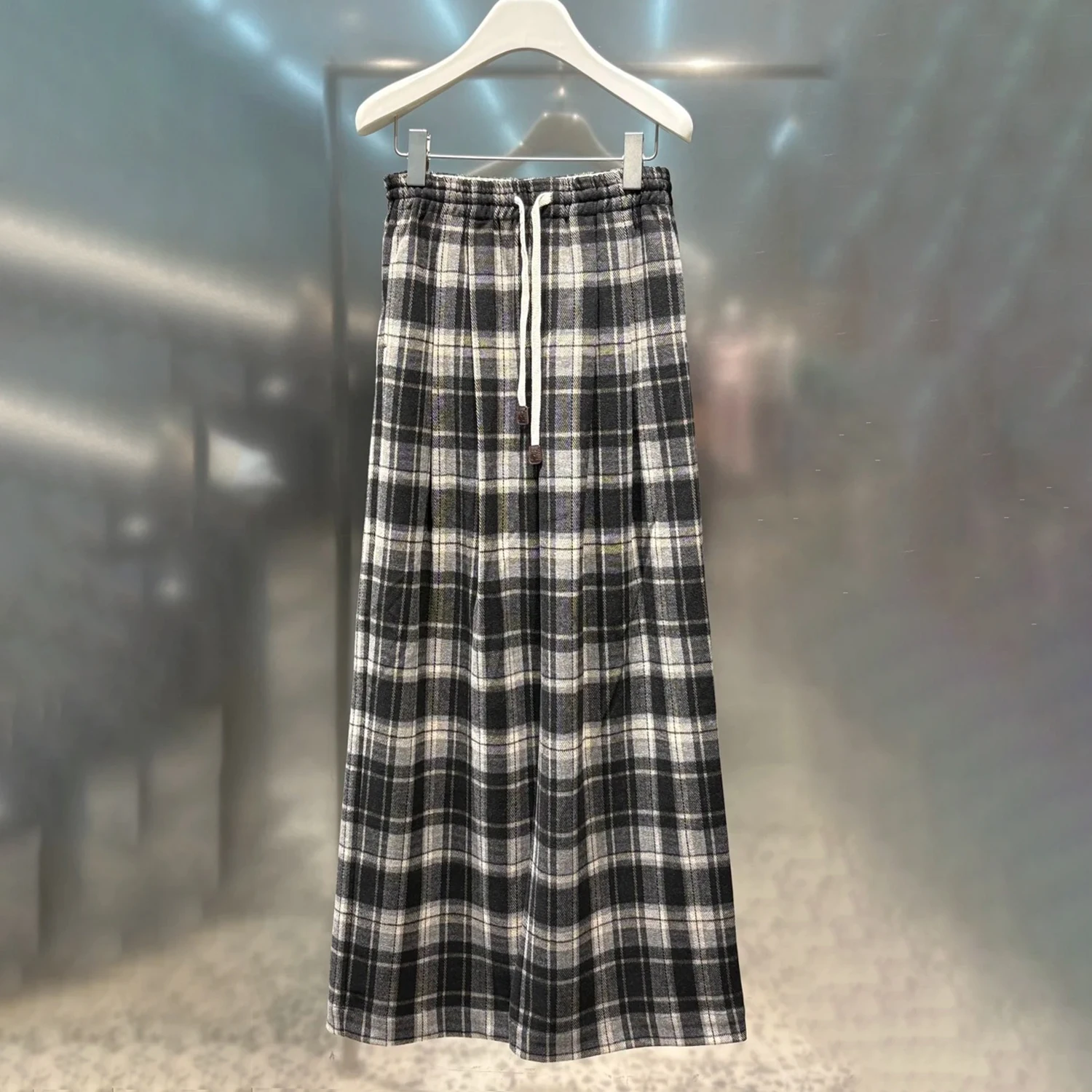 

High Waist Plaid Wide Leg Pants Bla Floor Length Slimming Straight Casual Trousers for Women Autumn New Arrival