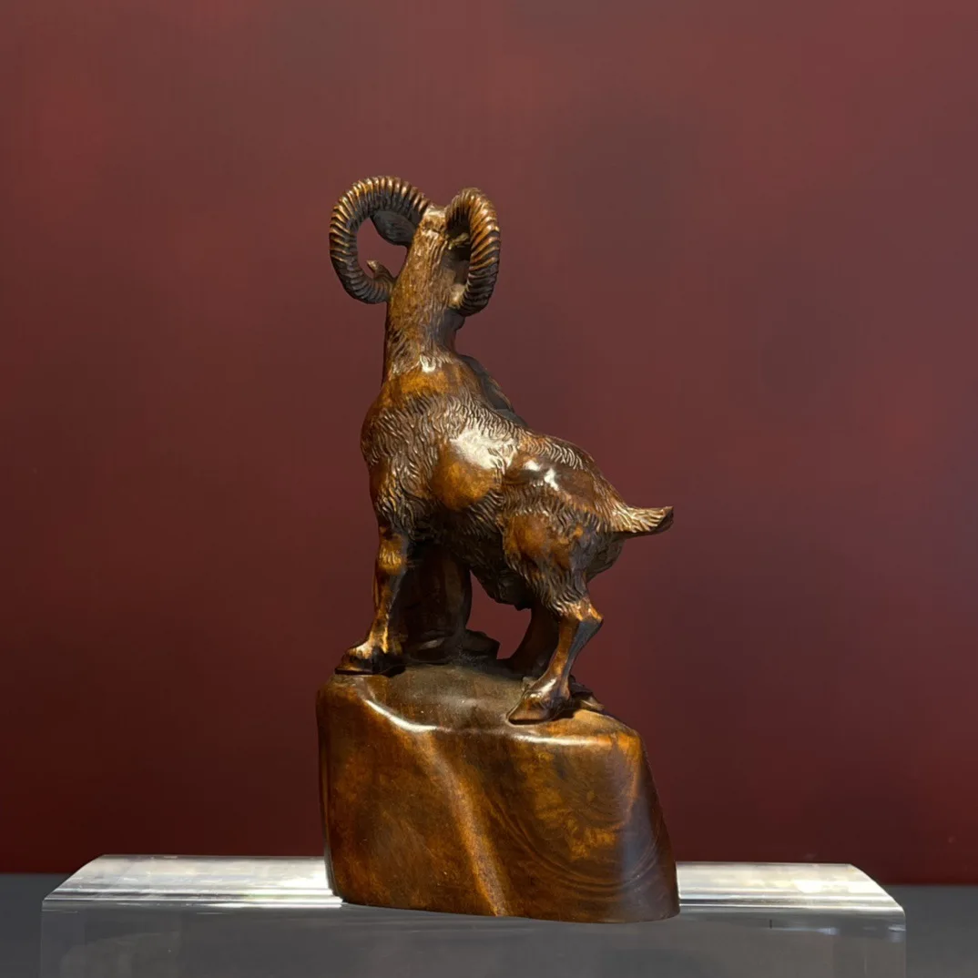 Handmade vintage natural wooden sheep goat figurine ram animal statue Desktop Sculpture Ornament room home decor Gift
