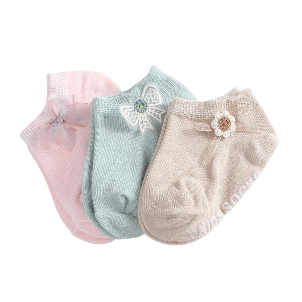 3 Pairs Spring Summer Baby Cute Socks Solid Color Fashion Princess Infant Baby Floor Socks Soft  Anti-slip Boat Socks for Girls