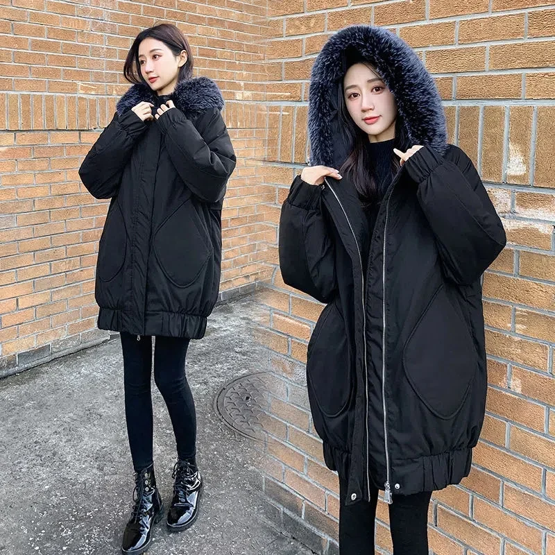 

Down Cotton Clothing Women 2022 Latest Winter Long Loose Matching Thin Thickening Large Woolen Collar Coat Solid Color Commute X