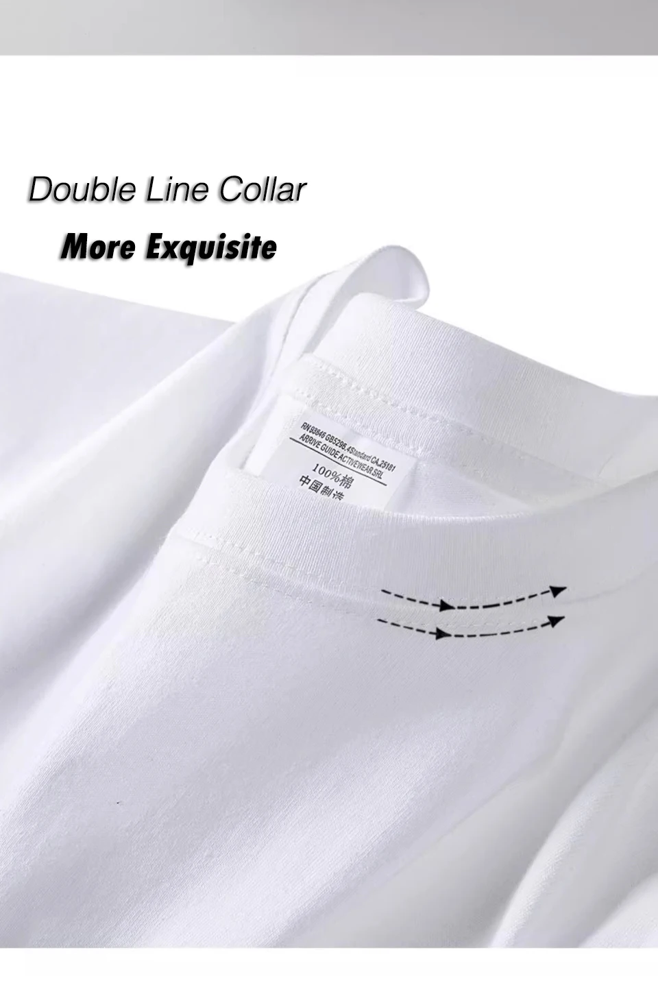 220gsm Schweres Übergrößen-T-Shirt für Herren, Sommer-Qualität Kurzarm-Shirt aus Baumwolle, Einfarbig, Trendy, Lässig, Weiß, Schwarz, Top – Detail 13