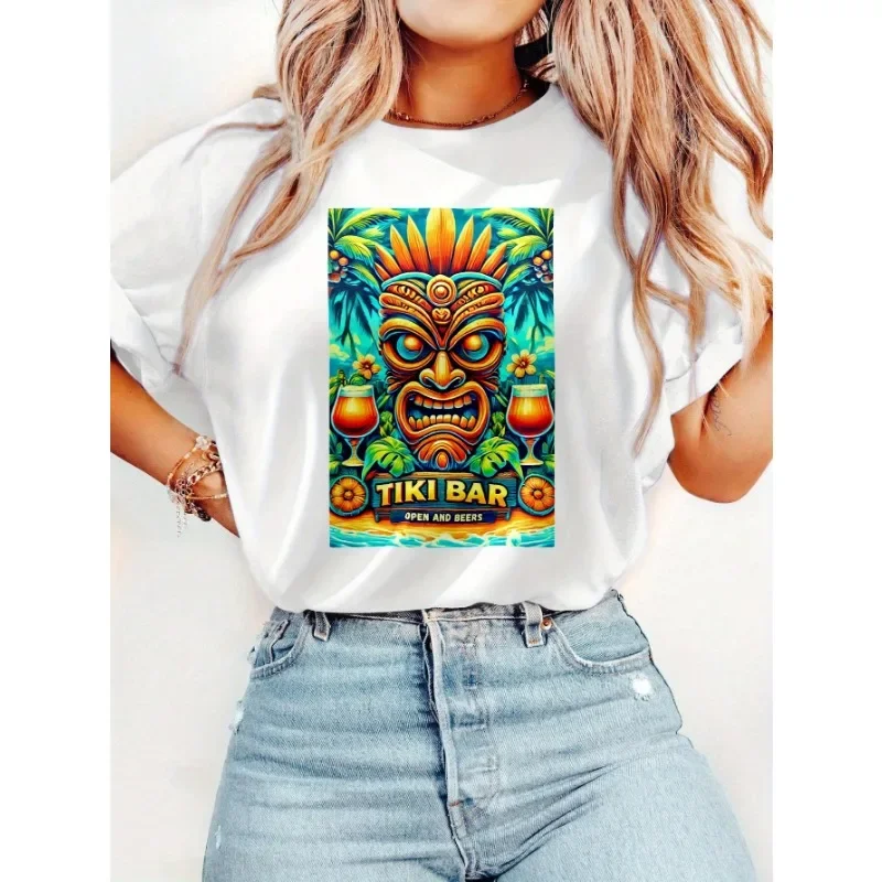 Tropical Vintage Basic T-Shirt Cocktails Party Tiki Short Sleeve Kahuna Tiki Graphic Casual Streetwear Tops Y2k Style T-shirt