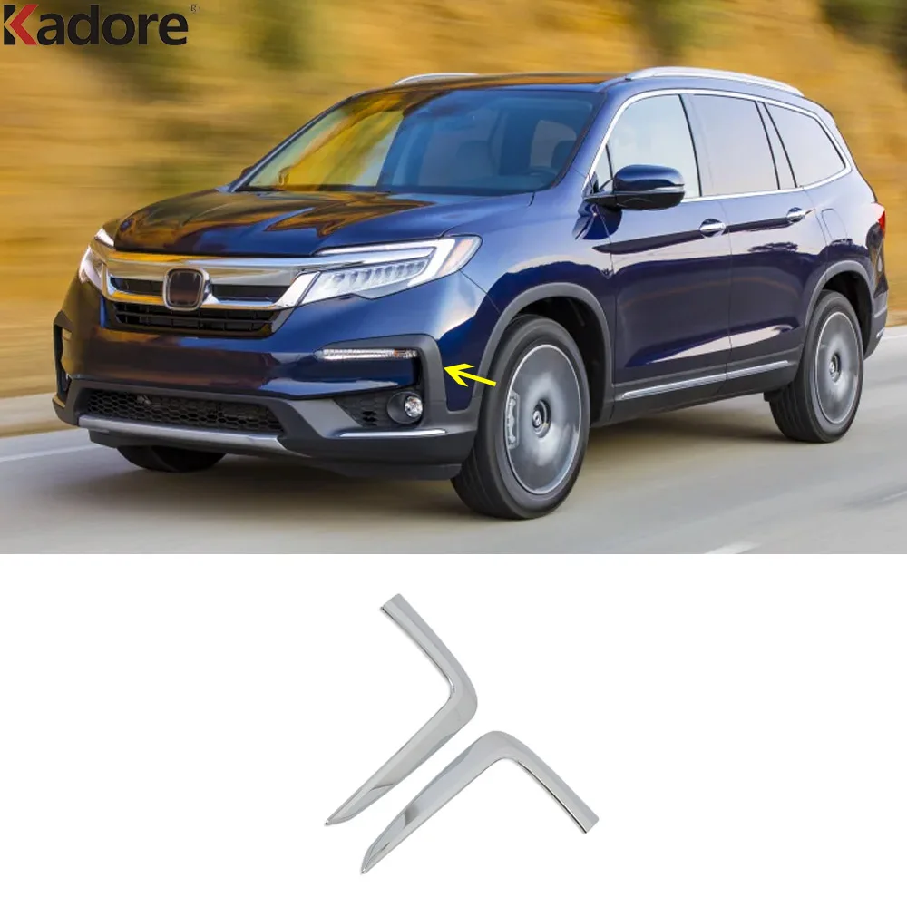 

For Honda Pilot SUV 2019 2020 2021 2022 Chrome Car Front Fog Light Lamp Eyebrow Cover Trim Foglight Eyelid Strip Accessories