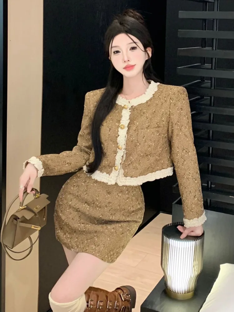 High Street French Luxury Small Fragrance Two Piece Set For Women Short Jacket Coat + Skirt Suits Autumn Winter 2 Piece Outfits