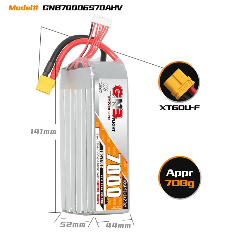 Original GNB 6S 22.8V 7000mAh LiPo Battery 10inch Xclass FPV 1/7 1/8 scale vehicles FMS EDF Jets and 3D Plane 22.8V Battery