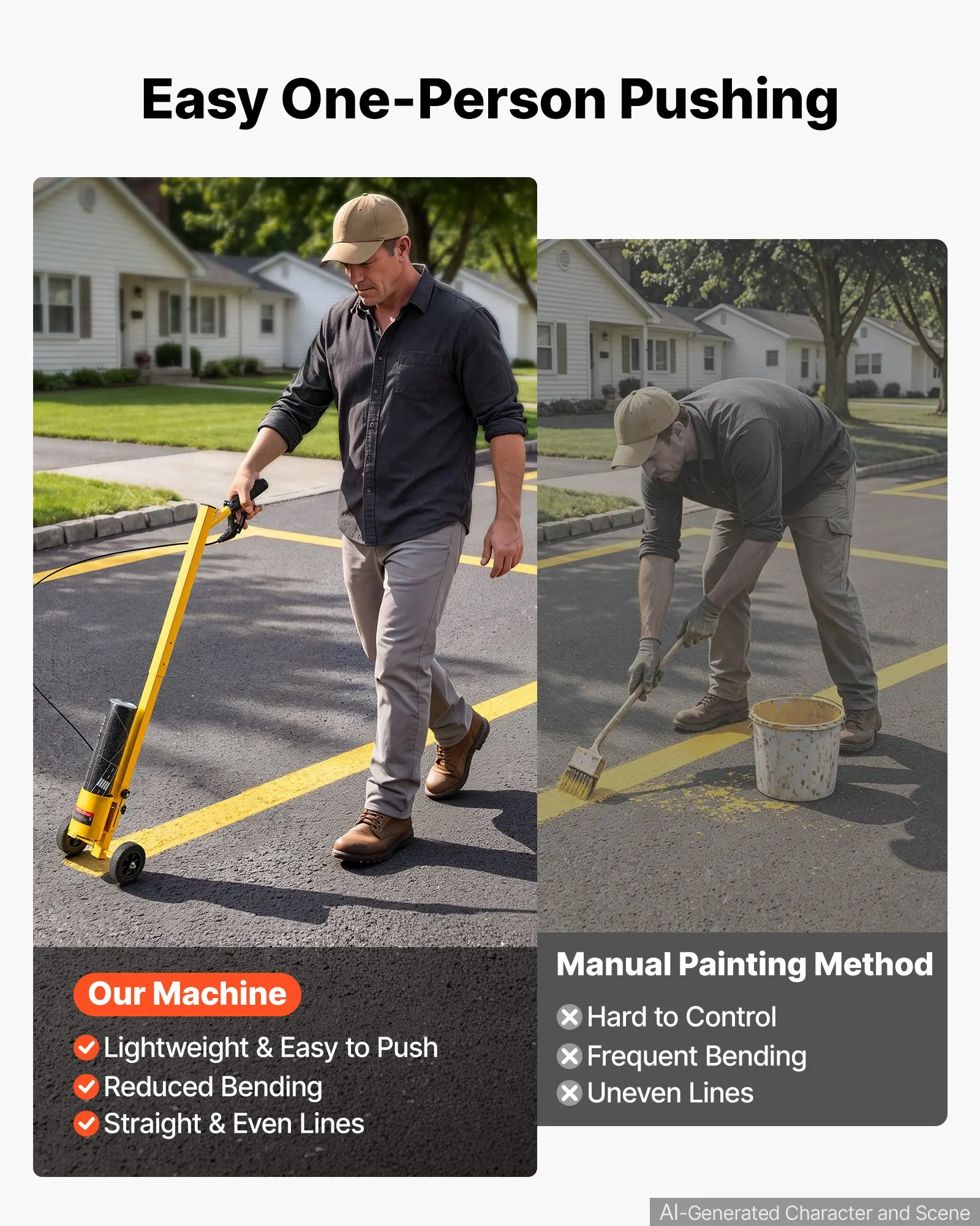Striping Line Painting Wand Industrial Two-Wheel Marking Paint Wand, Parking Lot and Field, Lightweight and Easy to Push, Yellow, Designed for Ground Marking, Compatible with Inverted Striping Paint