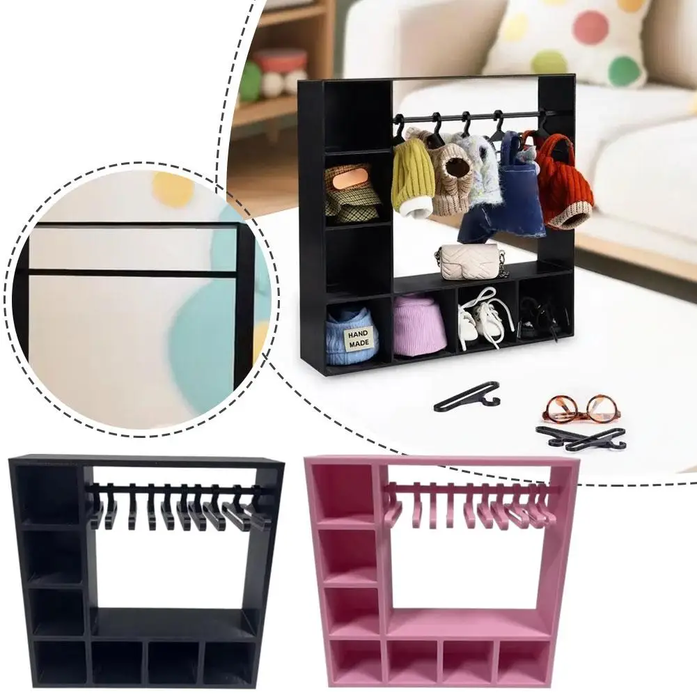 

Large Capacity Doll Clothes Closet Portable with 10 Hangers Clothes Storage for Figures Durable Cute Display Box
