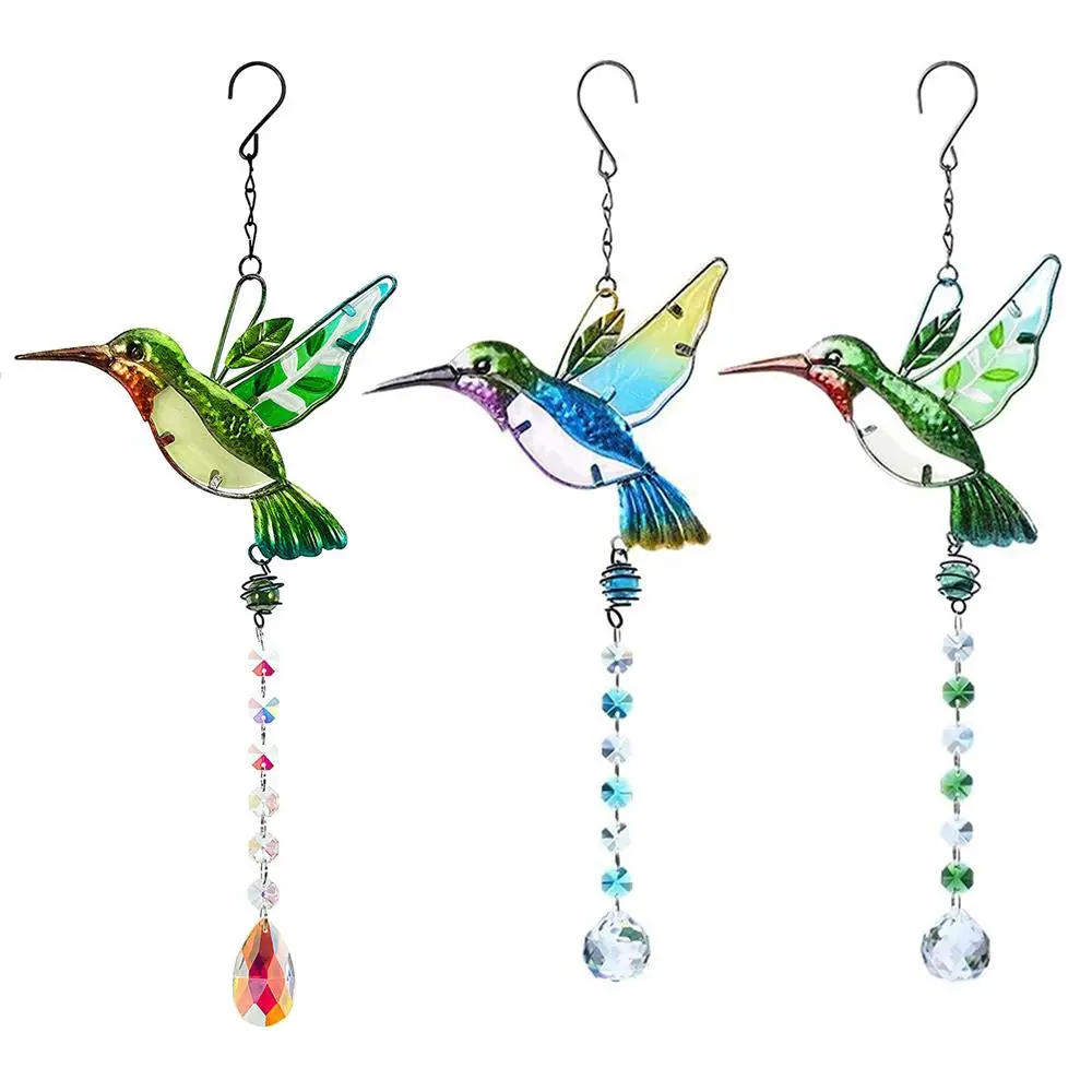 Crystal Wind Hummingbird Sun Catcher with Clear Ball Prism, Hanging Crystal Ornaments for Home Garden Office Decoration