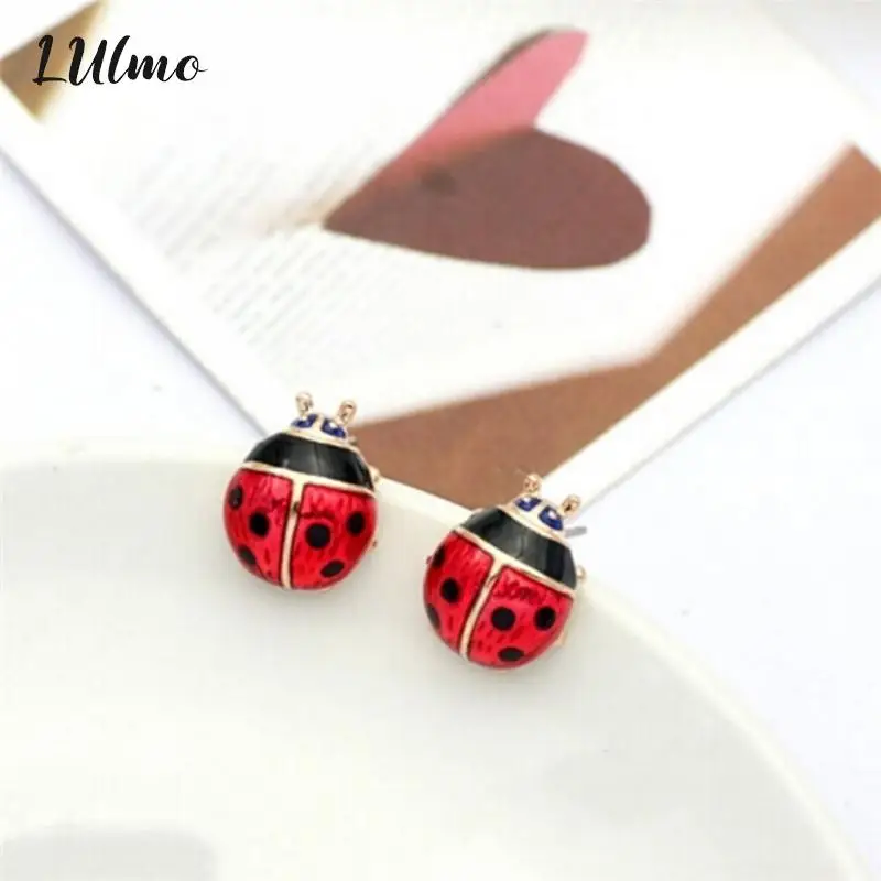 Hot selling Insert Earrings Exquisite Paint Stud Earrings Red Oil Ladybug Ear Studs