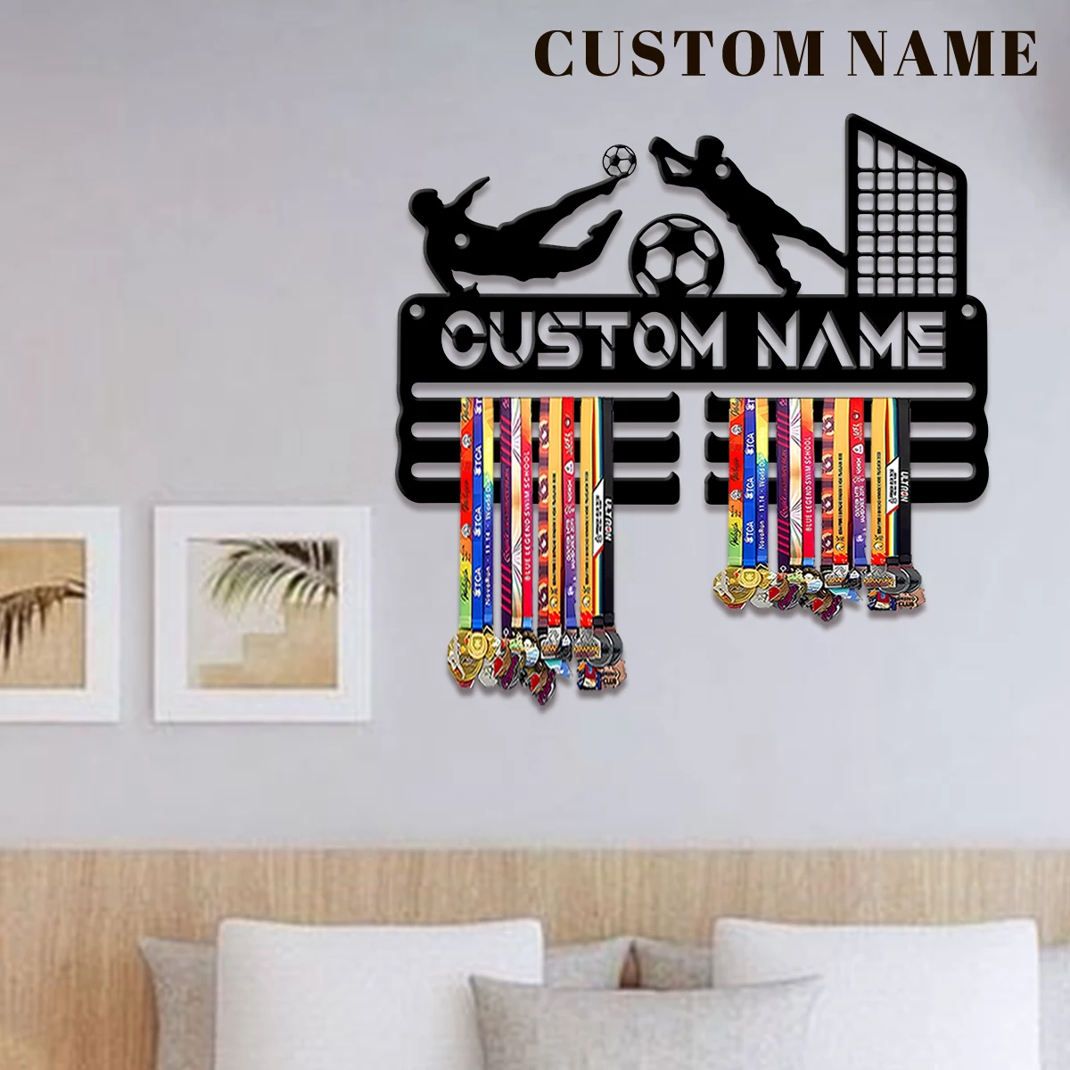 Custom Football Player Metal Medal Display Rack, Valentines Gift, for Room Decor, Suitable for Basketball, Football Exercise