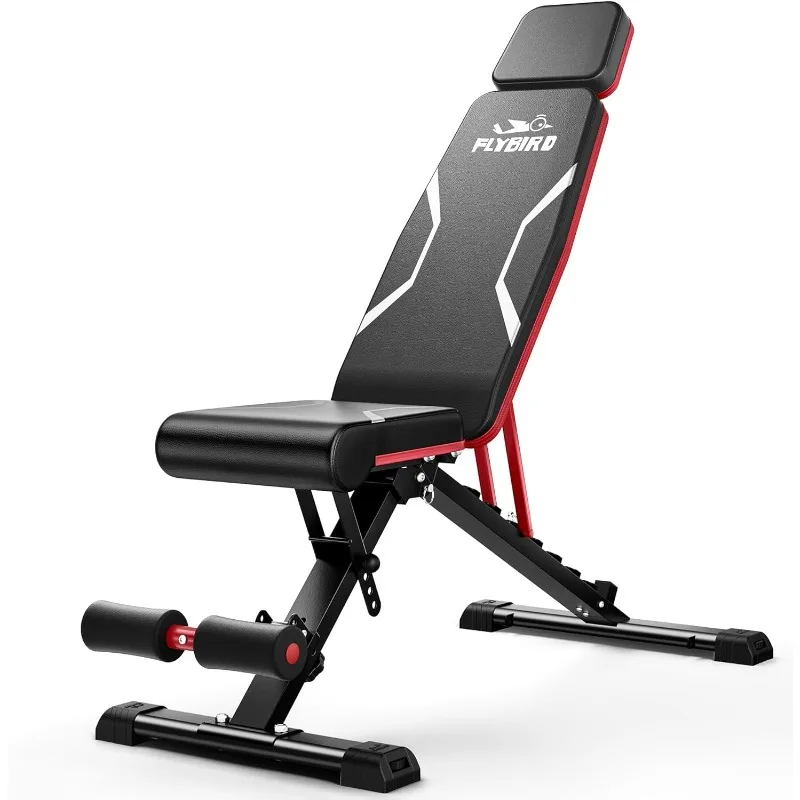 

FLYBIRD Adjustable Weight Bench with Headrest, Foldable Workout Bench for Home Gym, Fit Users up to 6'5'', 750LBS Weight