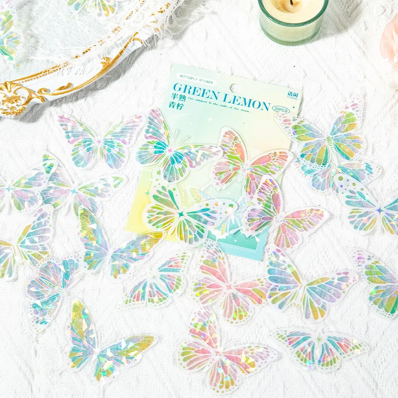 

20 Sheets Butterfly pattern PET Sticker Pack Hand Account DIY Aesthetic Decorative Junk Journal Supplies Scrapbooking Stickers