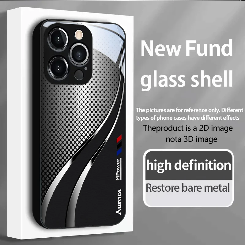 Coque de protection en verre trempé de luxe PROTECT Silvery-Glow Streamlines pour iPhone 17/16e/16/15/14/13/12/Max/11/Pro/Plus