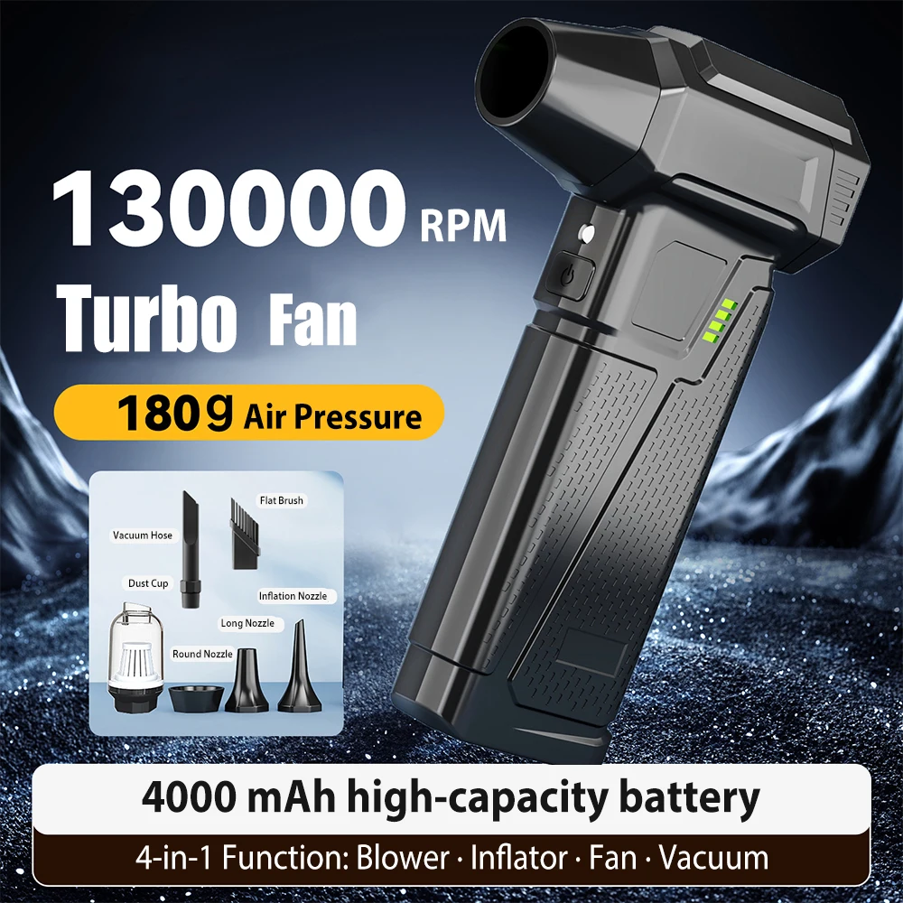 8000 مللي أمبير مروحة توربو منفضة هواء كهربائية قابلة للتعديل سرعة الرياح توربو منفاخ عنيف قابل لإعادة الشحن مع ضوء تنظيف السيارة #1