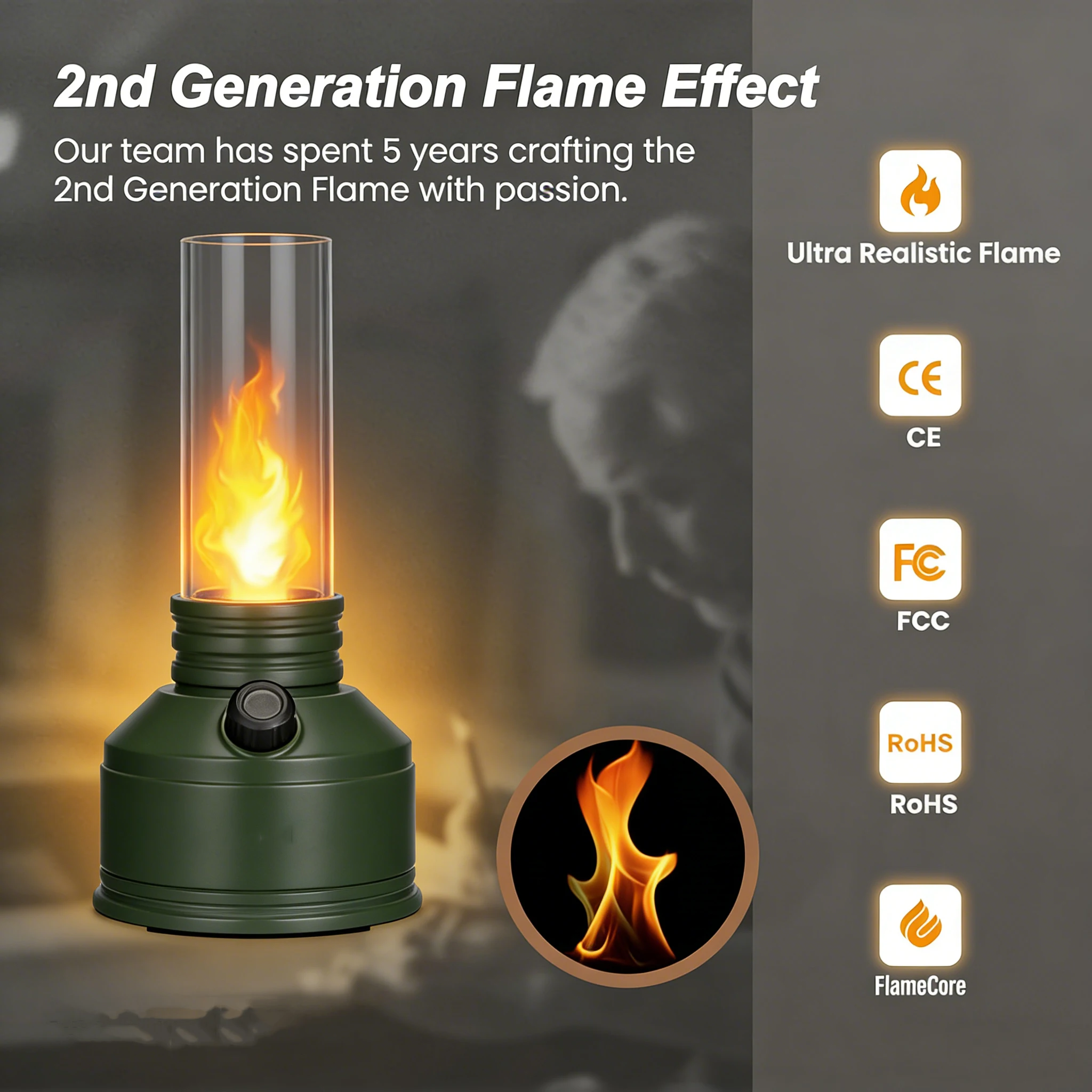 Vintage LED Flame Night Light Ultra Realistic Flickering Fire Lantern Rechargeable Decorative Lamp for Bedroom Camping Halloween