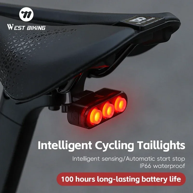 WEST BIKING Bicycle Smart Brake Sensing Light IP66 Waterproof Bike Rear Light Cycling Warning Brake Tail Light Bike Accessories